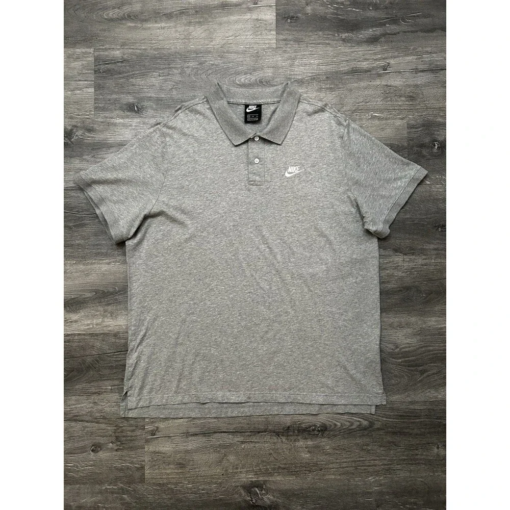Nike Men's Sportswear Dry Polo Shirt Gray White Cotton Knit Short Sleeve XXL 2XL